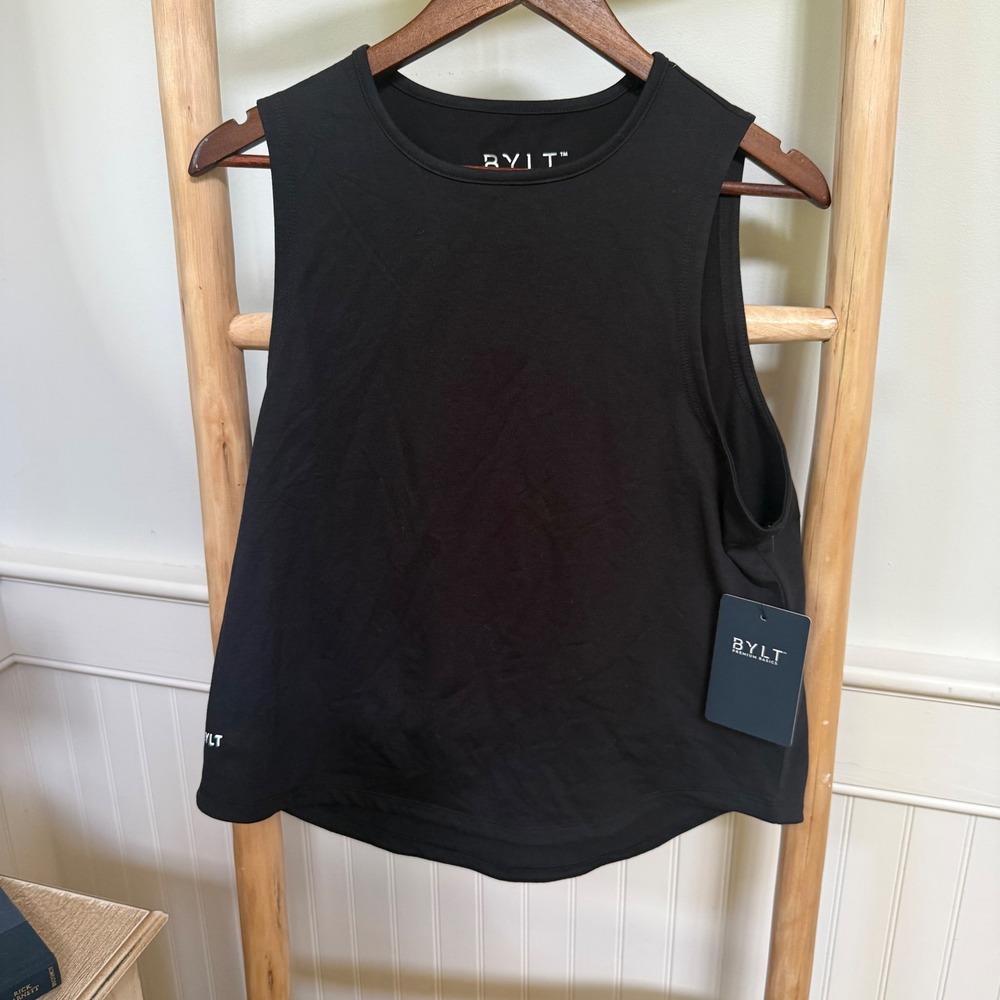 BYLT Premium‎ Basics Signature Tank Top Womens Large Black Sleeveless Curved Hem